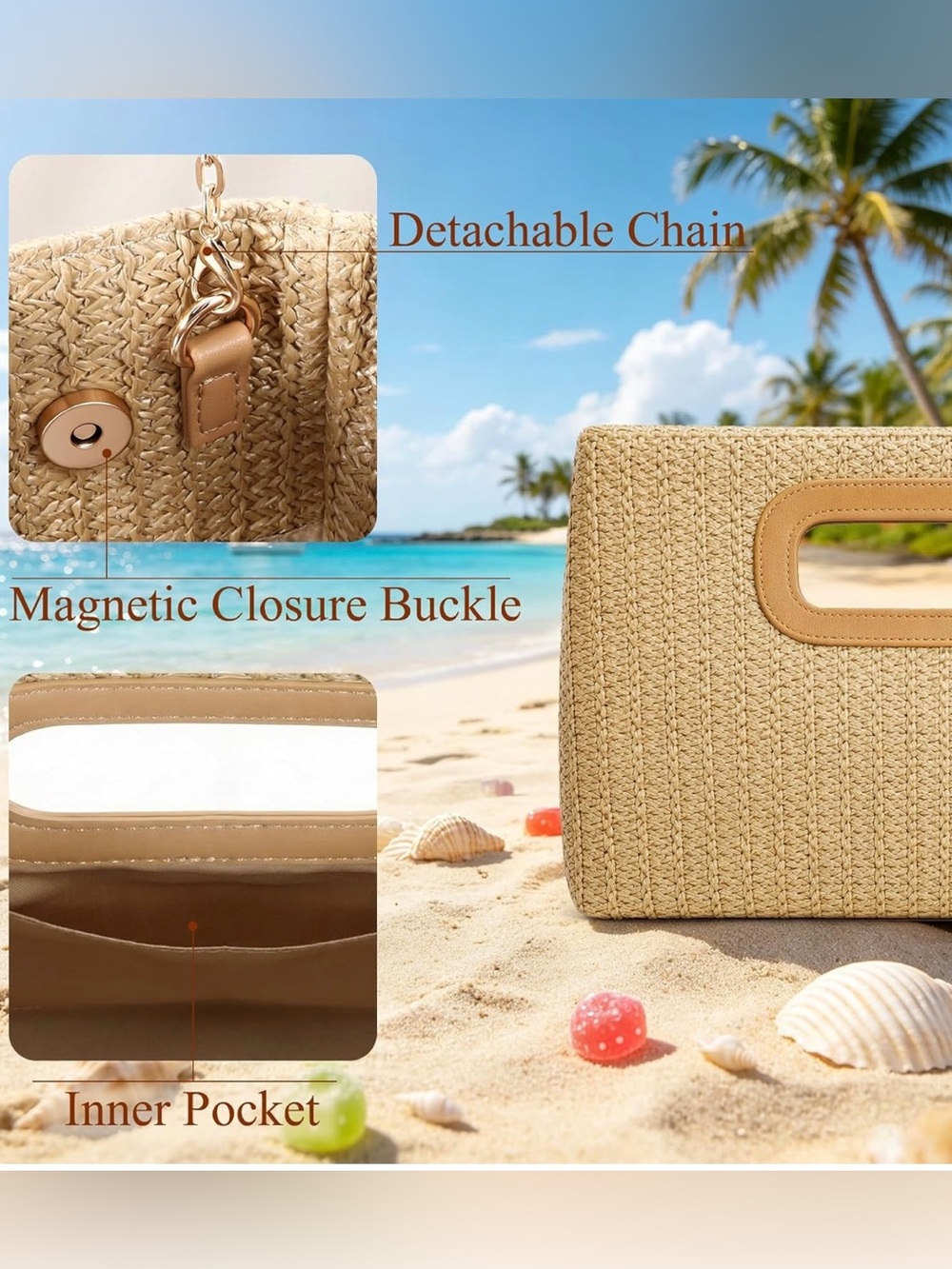 Woven Straw Clutch Bag in Natural - Picture 4 of 6